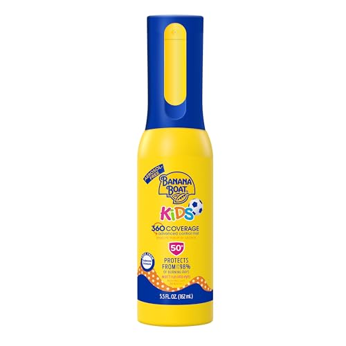 Banana Boat Kids 360 Coverage Sunscreen Mist SPF 50+ | Kids Sunscreen Applicator, Refillable Sunscreen Bottle, SPF 50 Sunscreen Spray Mist Bottle, Kids Spray Sunscreen, Non-Aerosol Sunscreen, 5.5oz
