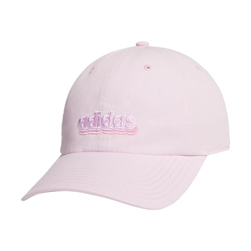 adidas Women's Saturday Hat, Relaxed fit Athletic Adjustable Cotton Baseball Cap, Clear Pink/White/Bliss Pink, One Size