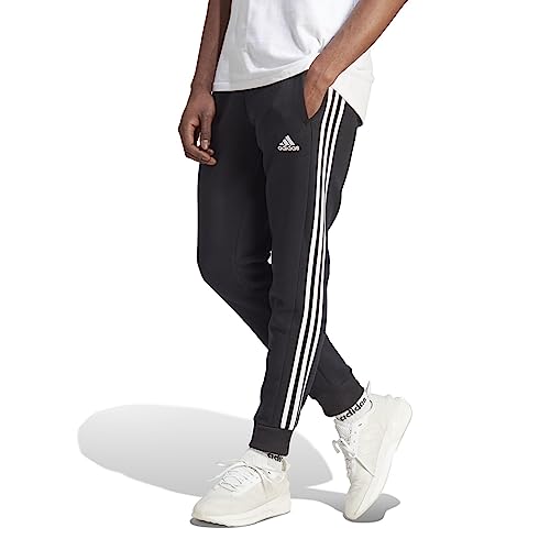 adidas Men's Essentials Fleece 3-Stripes Tapered Cuff Pants, Black/White, XX-Large