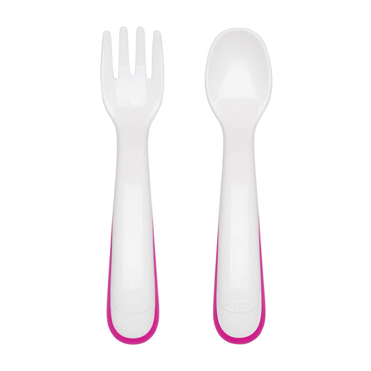 OXO Tot Plastic Fork & Spoon Set With Travel Case- Pink