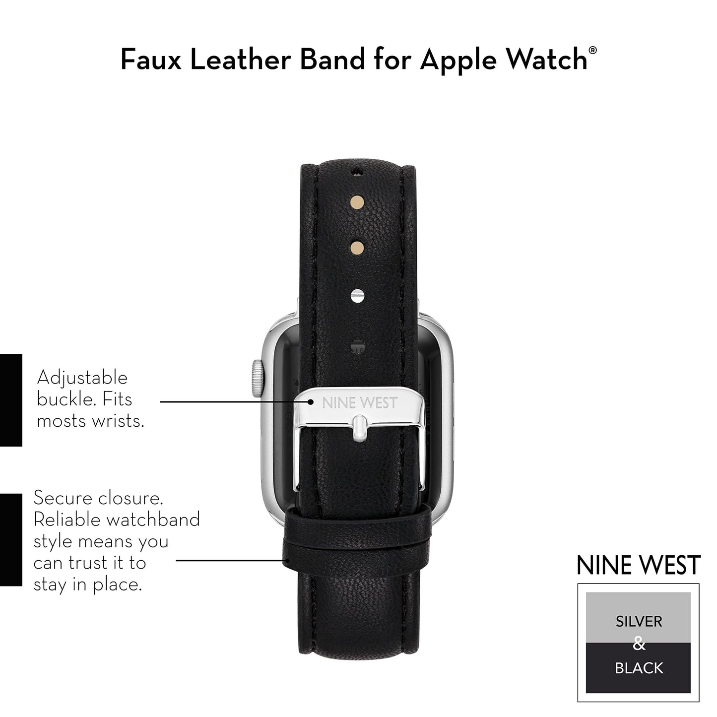 NINE WEST Fashion Strap Band for Apple Watch Secure, Adjustable