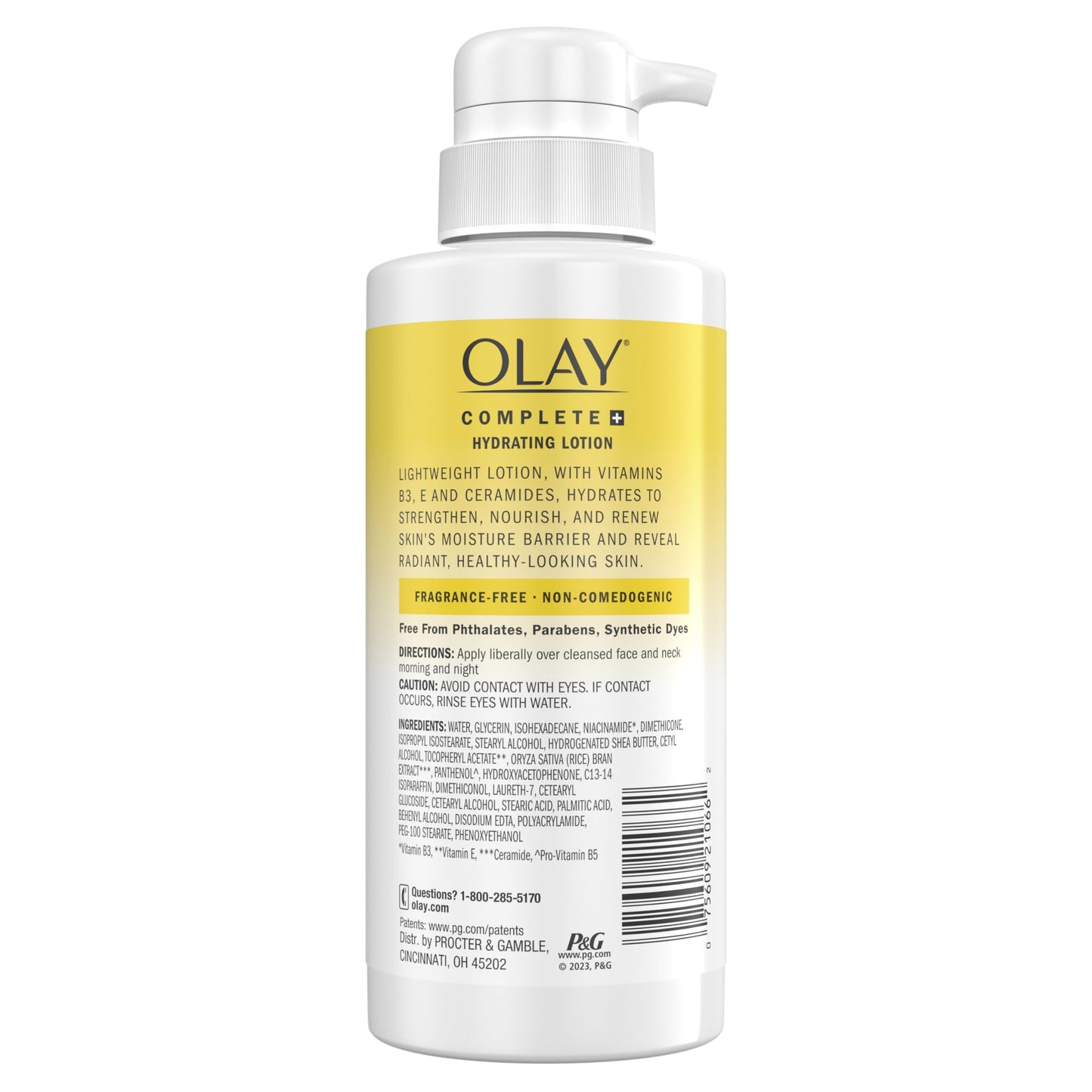 Olay Complete+ Hydrating Lotion Fragrance-Free, 10.1 FL OZ, 3-in-1 Nourishing Face Moisturizer for All Skin Types with Vitamin B3, Vitamin E, and Ceramides