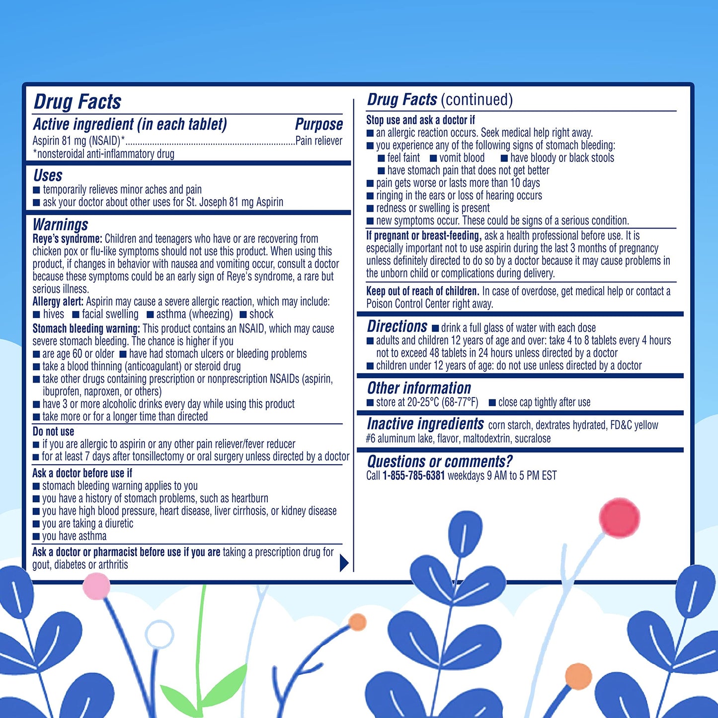 St. Joseph Aspirin Pain Reliever (NSAID) 81mg, Chewable Orange Tablets, Adult Low Dose Regimen, 36 ct