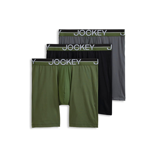 Jockey Men's Underwear Infinite Cool Microfiber Stretch 8" Long Leg Boxer Brief - 3 Pack