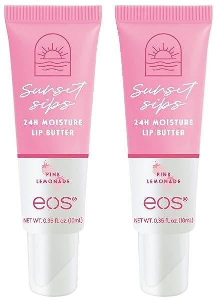 eos Sunset Sips Lip Butter Tube- Pink Lemonade, 24-Hour Moisture, Overnight Lip Mask, Lip Care Products, 0.35 fl oz, (Pack of 2)