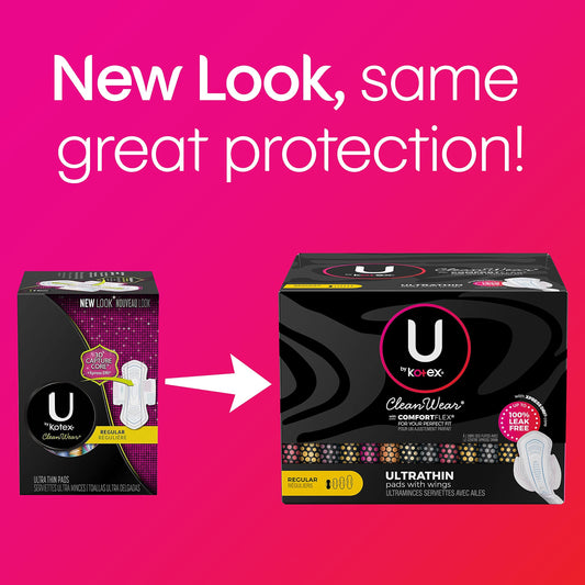 U by Kotex CleanWear Ultra Thin Pads with Wings, Heavy Absorbency - 14 ct