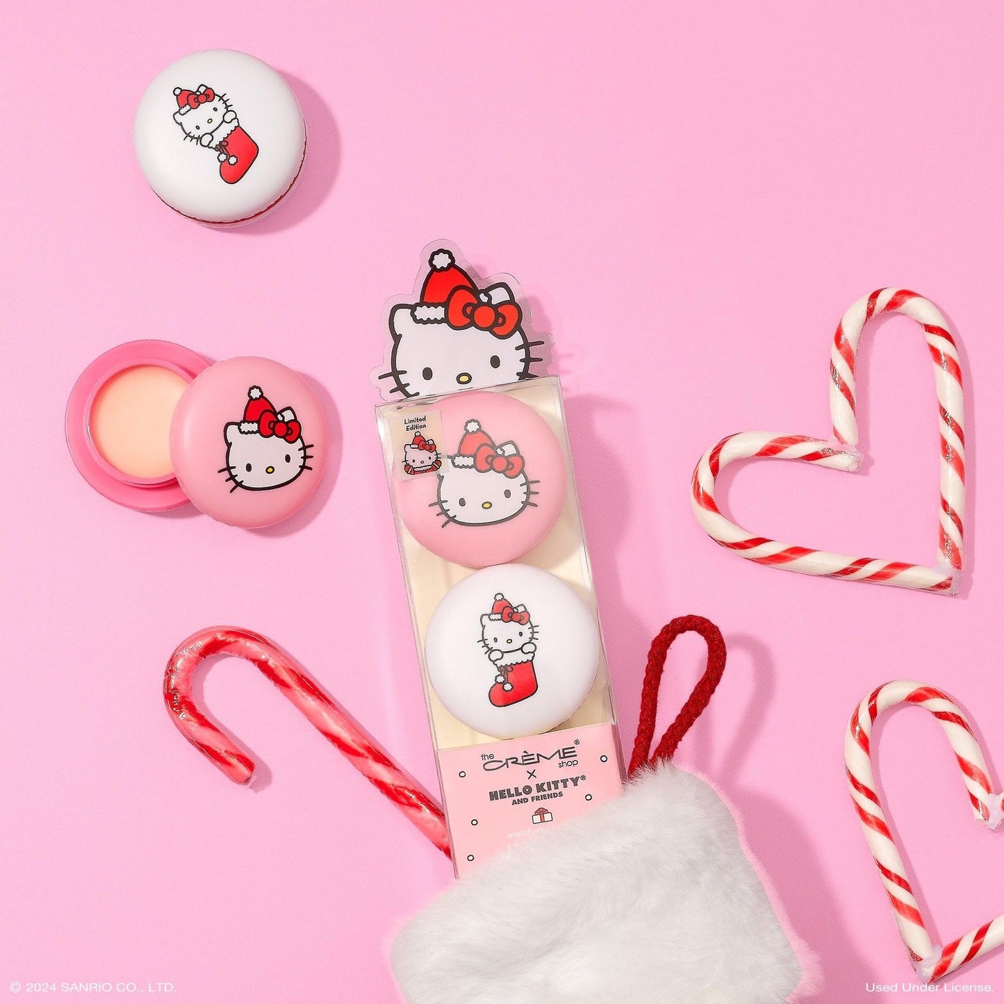 The Créme Shop x Hello Kitty & Friends Macaron Lip Balm Duo, Korean Lip Balm with Murumuru Seed Butter and Hyaluronic Acid (Mixed Berry & Icing on the Cake)