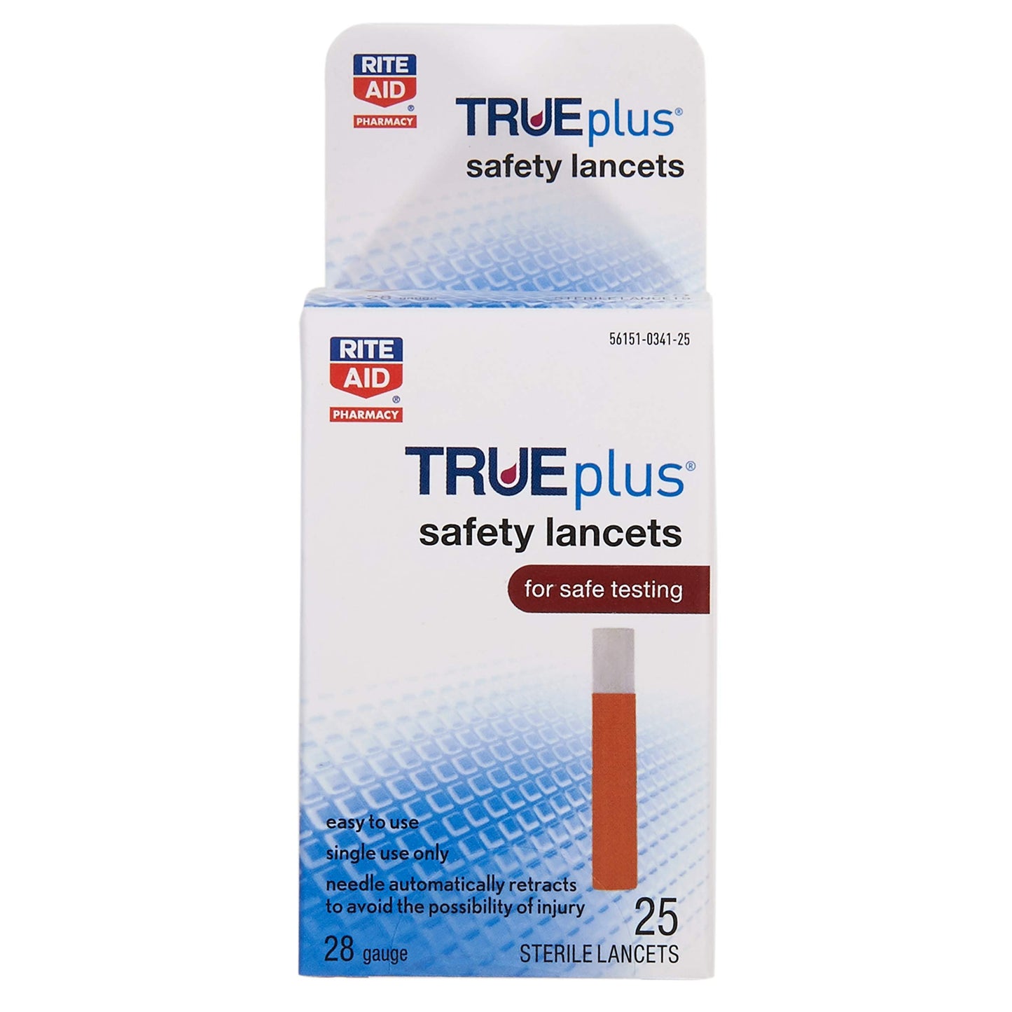 Rite Aid True Plus Safety Lancets, 28 Gauge, 25 Count | Sterile Lancets | Diabetic Supplies Lancets | Blood Type Testing Kit | Lancet Device