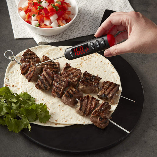 Taylor Digital Bright LED Display Instant Read Meat Food Grill BBQ Kitchen Cooking Thermometer with Protective Sleeve, Black