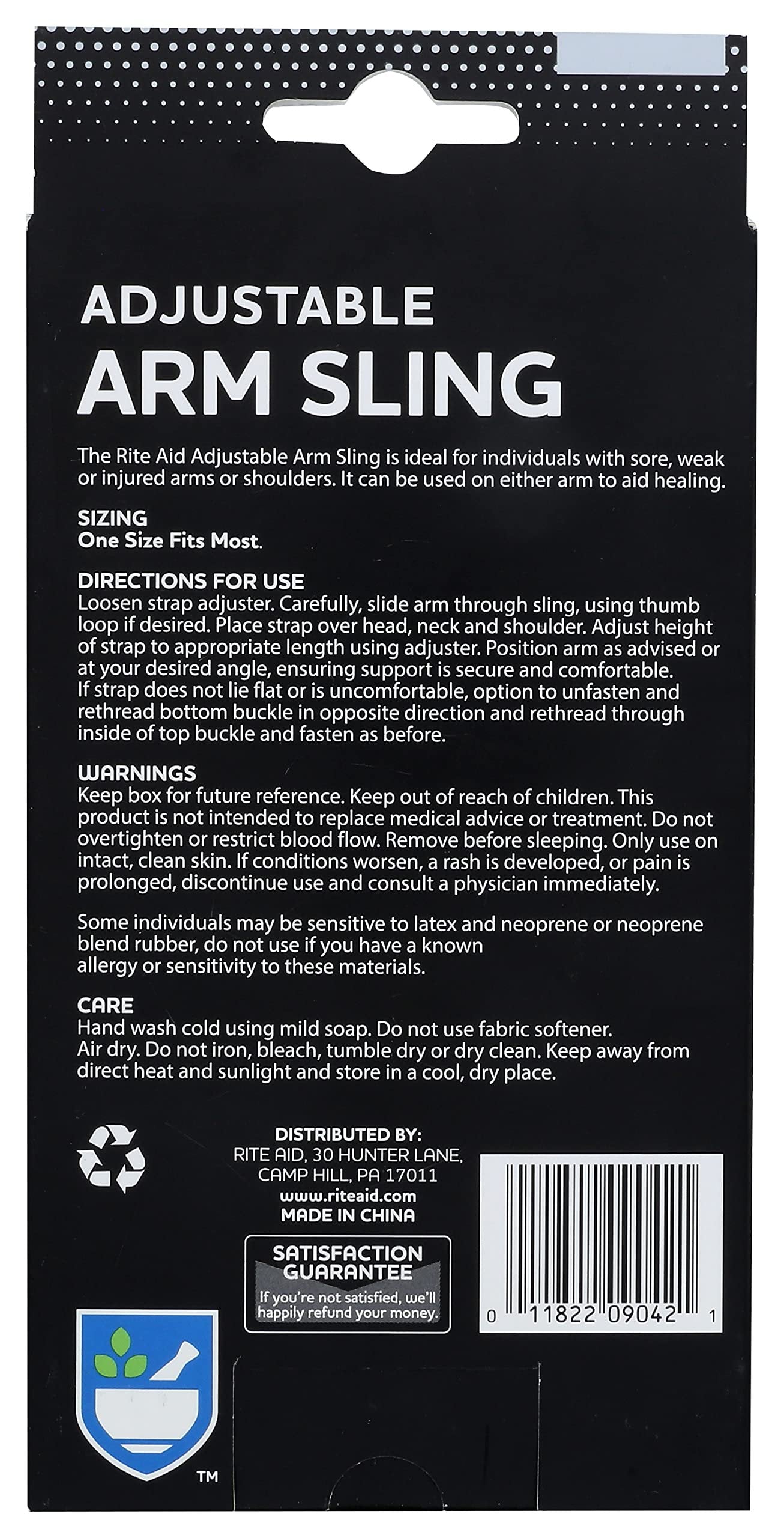 Rite Aid Adjustable Arm Sling (One Size, Fits Most), Arm Brace for Injured Arm and Shoulder Support