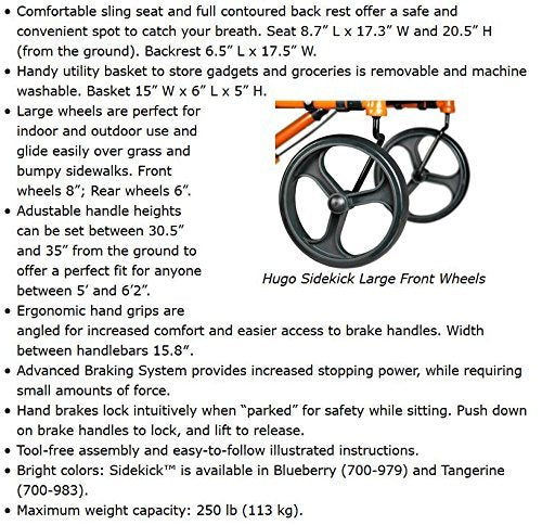 Hugo Mobility Sidekick Side-Folding Rollator Walker with Seat