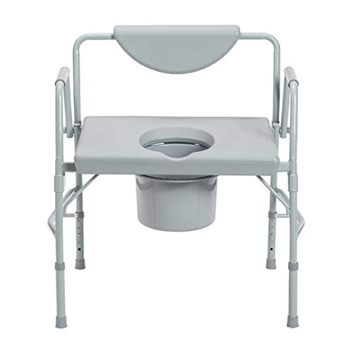 Drive Medical 11135-1 Deluxe Bariatric Drop-Arm Commode, Gray, Easy-to-Release Arm Mechanism, Heavy-Duty Steel Tubing, Snap-on Seat, Padded armrests, 12 qt Commode Bucket