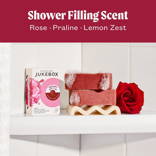 JUKEBOX Soap,Rose Hips Don't Lie Scent, Natural Bar Soap for Women, Cold Process, Bath Soap with No Harmful Ingredients, Created for All Skin Types, Rose, Praline, Lemon Zest-a Dr. Squatch Brand-4.5oz