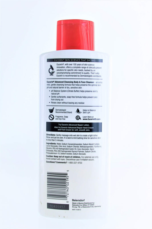 Eucerin Advanced Cleansing Body & Face Cleanser - Fragrance & Soap Free for Dry, Sensitive Skin - 16.9 fl. oz Bottle (Pack of 2)