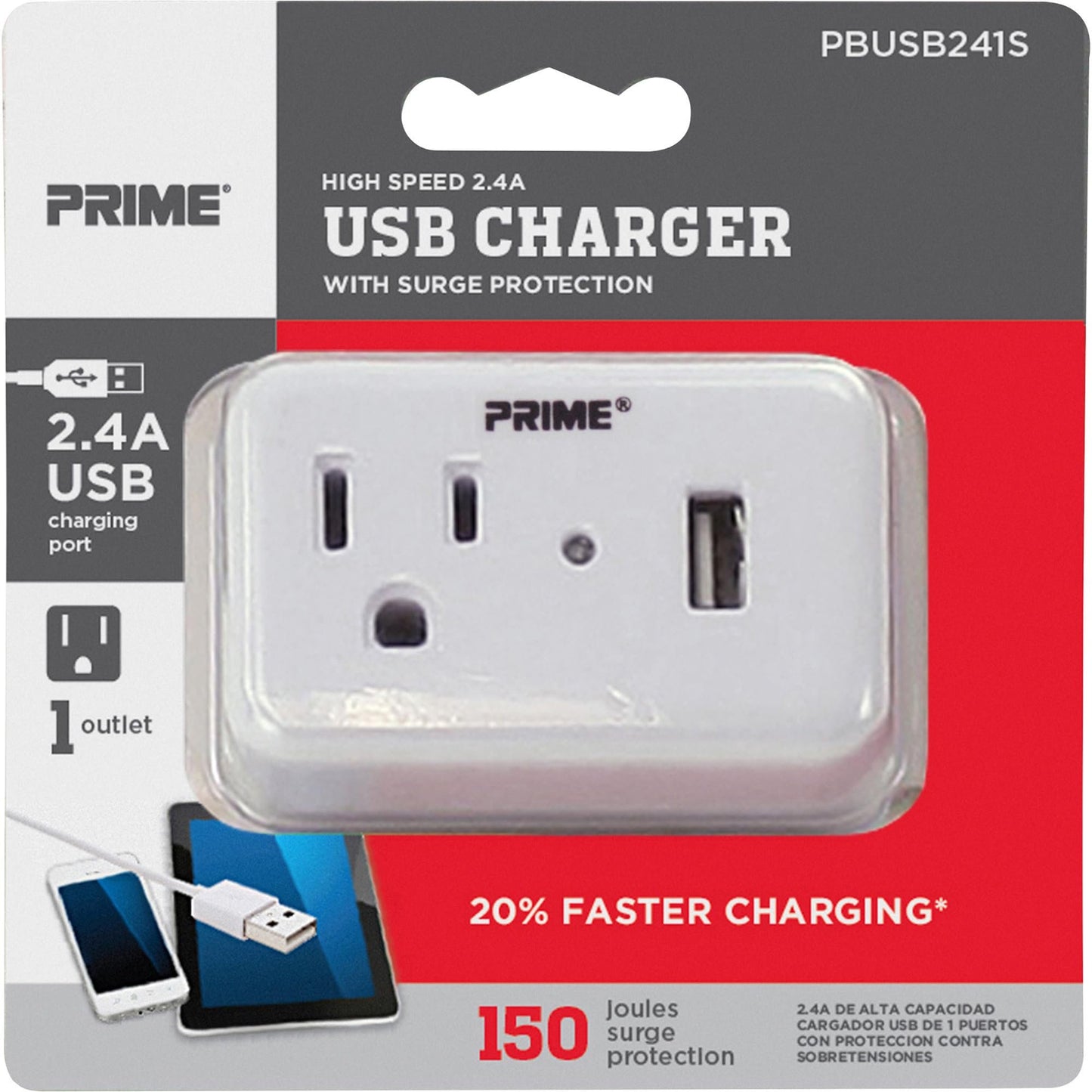 Prime Wire Electric DB501915 & Cable 1Outlet USB Charger
