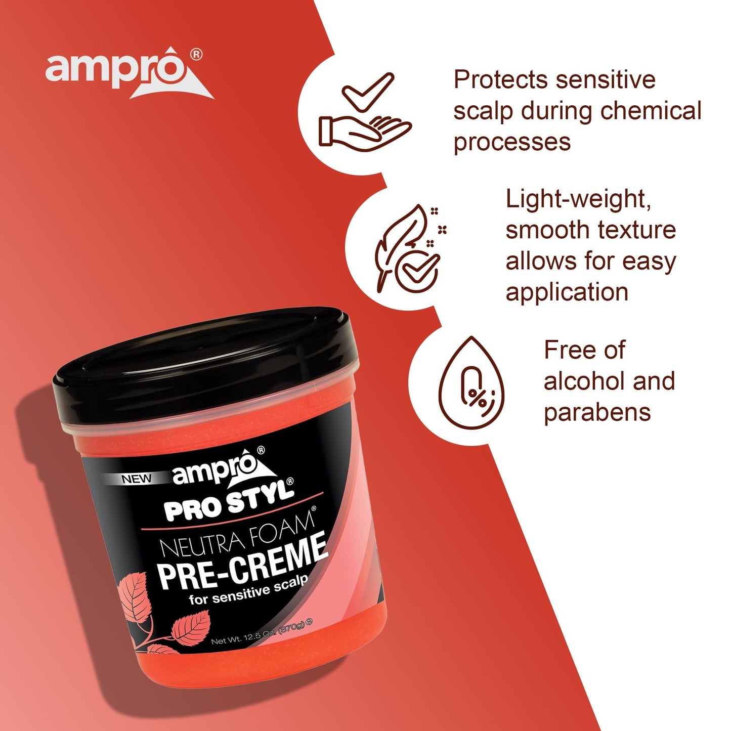 Ampro Pre-Creme Base for Sensitive Scalp - Wax Enhanced with Petroleum Jelly - Formulated to Protect Your Scalp During Chemical Processing - Relieves and Soothes Scalp Discomfort - 12.5 oz