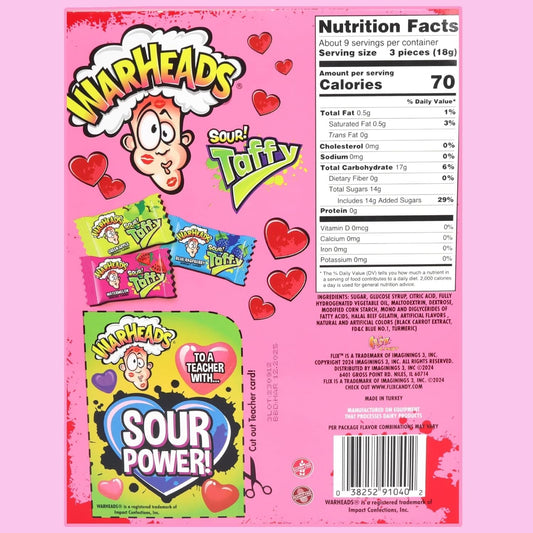 Imaginings 3 Warheads Valentines Exchange Kit, Sweet and Sour Candy Handouts for Classroom Parties, 28 Count Taffy and Cards, 5.92 Ounces