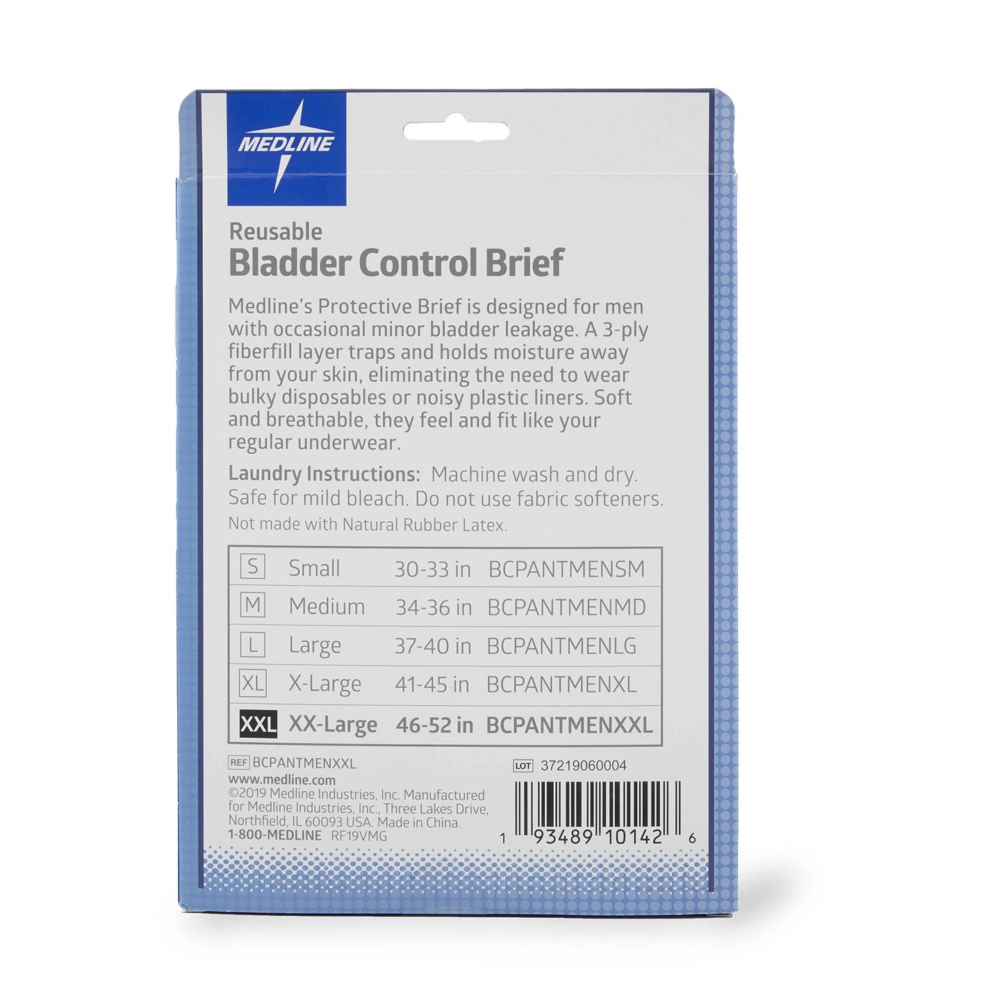 Medline Reusable Bladder Control Brief, for Minor Bladder Leakage, Dependable Protection, Soft, Absorbent, Discreet, Functional Fly Front, XX-Large (46-52 in), 1 Pair