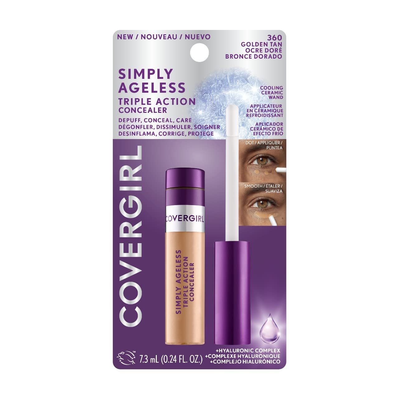 COVERGIRL Simply Ageless Triple Action Concealer, Golden Tan, Shelf Pack of 2