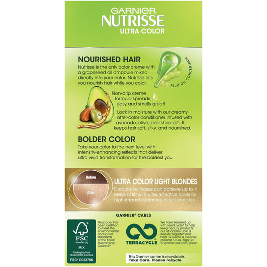 Garnier Nutrisse Ultra Color Nourishing Hair Color Creme, LB2 Ultra Light Natural Blonde (Packaging May Vary)