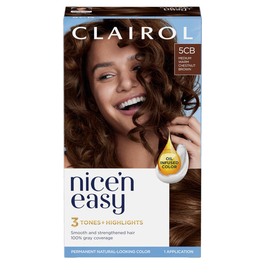 Clairol Nice'n Easy Permanent Hair Dye, Natural-Looking Brown Hair Color with 100% Gray Coverage