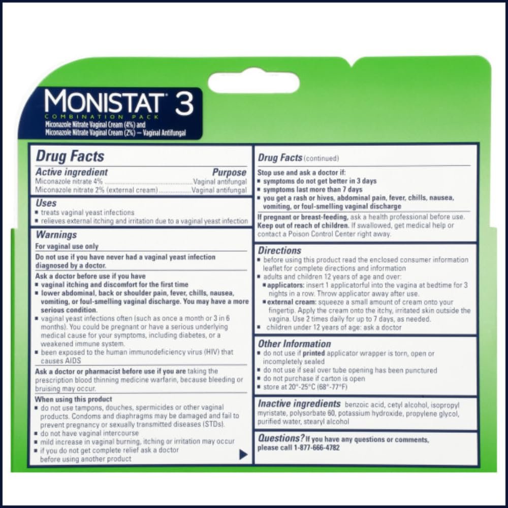 Monistat 3 Vaginal Cream, 3-Day Treatment Combination Pack, 3 Ovule Inserts and External Cream for Itch Relief in Each Pack (Pack of 3)