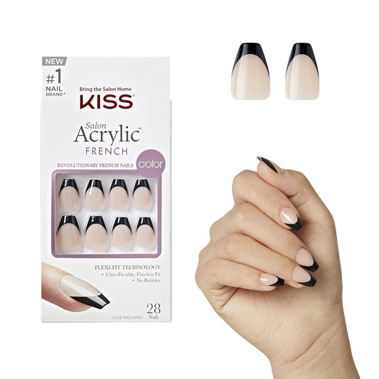 KISS Salon Acrylic French, Press-On Nails, Nail glue included