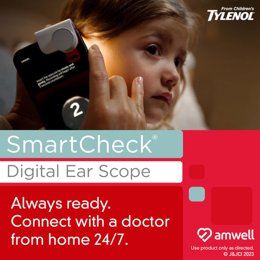 Children's Tylenol SmartCheck 2.0 Digital Ear Scope from Children's Tylenol, Otoscope with Light for iPhone & Android, Ear Camera; Includes 1 Otoscope Clamp, 12 Specula Tips; 6 pediatric tips, 6 child/adult tips