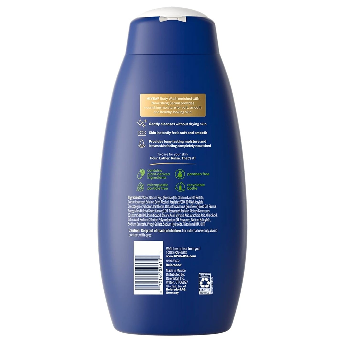 NIVEA Nourishing Care Body Wash with Nourishing Serum, Enriched with a Unique Blend of Plant-Derived Oils, Essential Skin Lipids & Vitamins, 20 Fl Oz (Pack of 2)