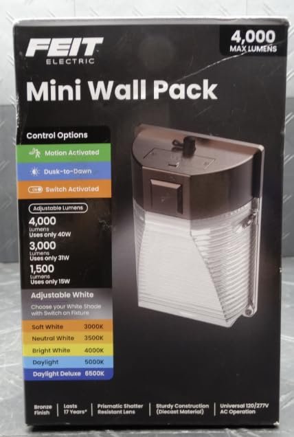 Adjustable White Motion Mini Wall Pack Light (4000/3000/1500 Lumens) by Feit Electric