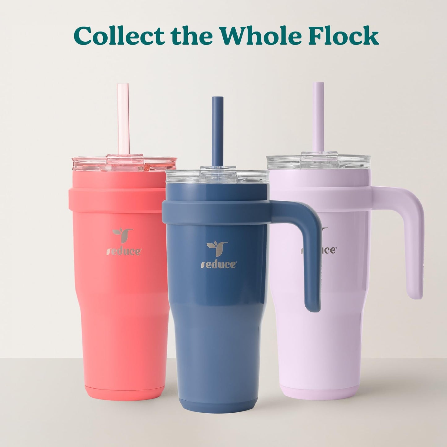 REDUCE Stainless Steel Tumbler with Handle - Dual-Wall Vacuum Insulated Travel Mug, Sweat-Proof Lid & Reusable Straw - Keeps Drinks Cold for 24 Hrs, Fits Cupholders, Dishwasher Safe