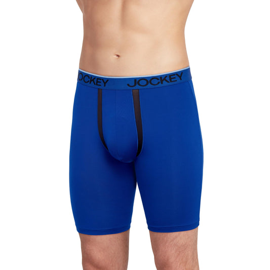 Jockey Men's Underwear Chafe Proof Pouch Microfiber 8.5" Long Leg Boxer Brief - 3 Pack, Bright Aqua/Iron Grey/Blue Jay Out, M