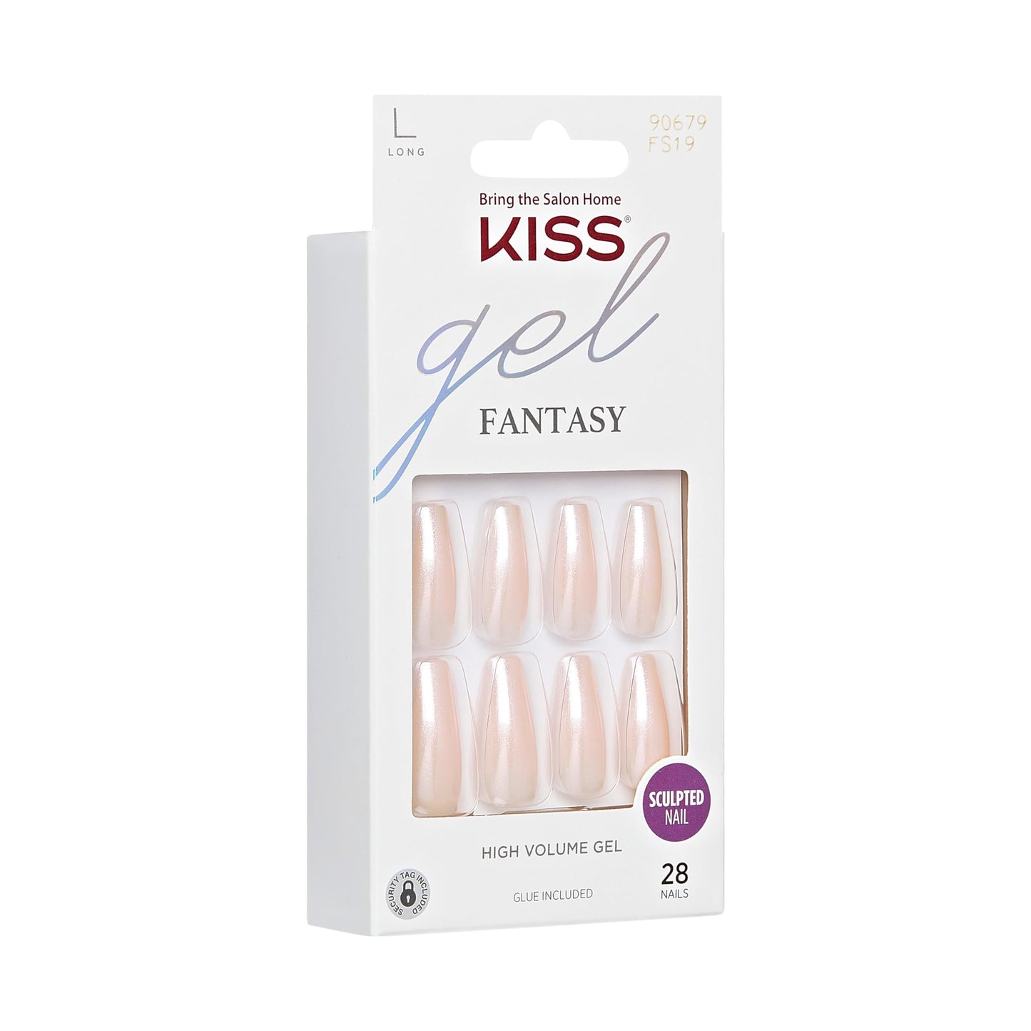 KISS Gel Fantasy Press On Nails, Nail glue included, 'True Color', White, Long Size, Coffin Shape, Includes 28 Nails