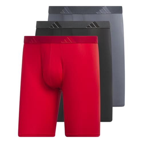 adidas Performance 3-Pack Brief, Boxer Briefs-3-Pack Long Men's Underwear Pack, Better Scarlet/Black/Onix Grey/Microfiber, Small