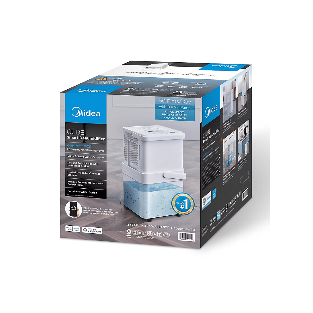 Midea 50-Pint Cube Smart Dehumidifier with Pump