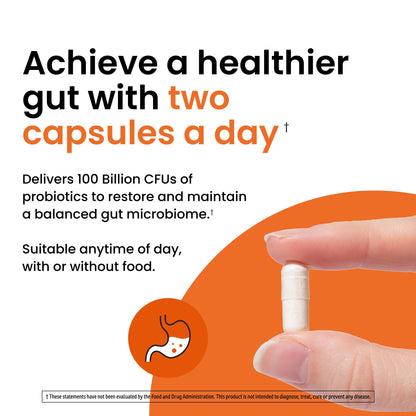 Ombre Healthy Gut Probiotics for Digestive Health 100 Billion CFU - Prebiotics and Probiotics for Women & Men with Lactobacillus Acidophilus & Digestive Enzymes, Gut Health Support, Vegan, 30 Servings