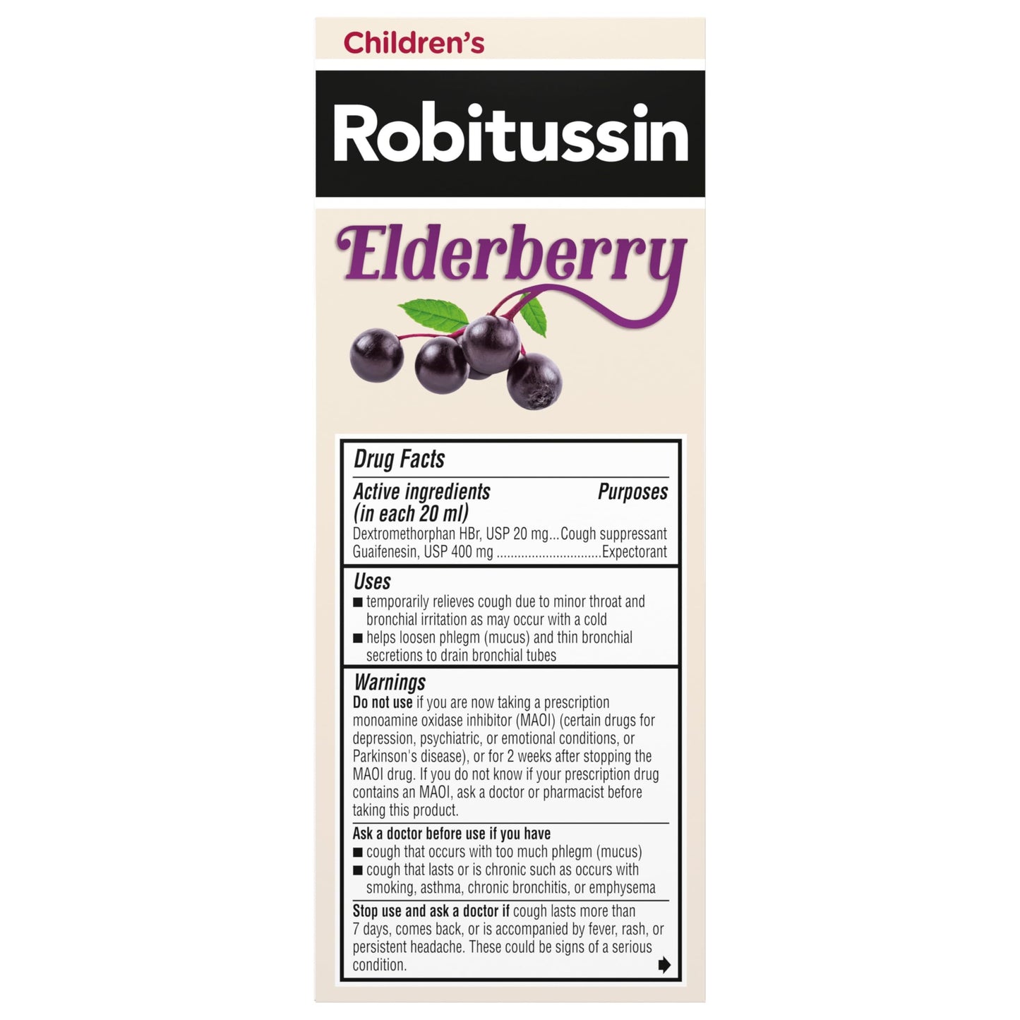 Robitussin Elderberry Cough + Chest Congestion DM Children's Cough Medicine, Chest Congestion Relief and Cough Syrup - 4 Fl Oz