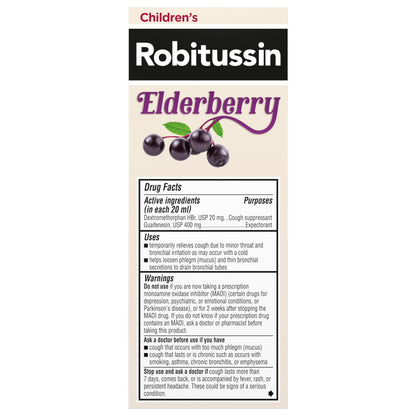 Robitussin Elderberry Cough + Chest Congestion DM Children's Cough Medicine, Chest Congestion Relief and Cough Syrup - 4 Fl Oz