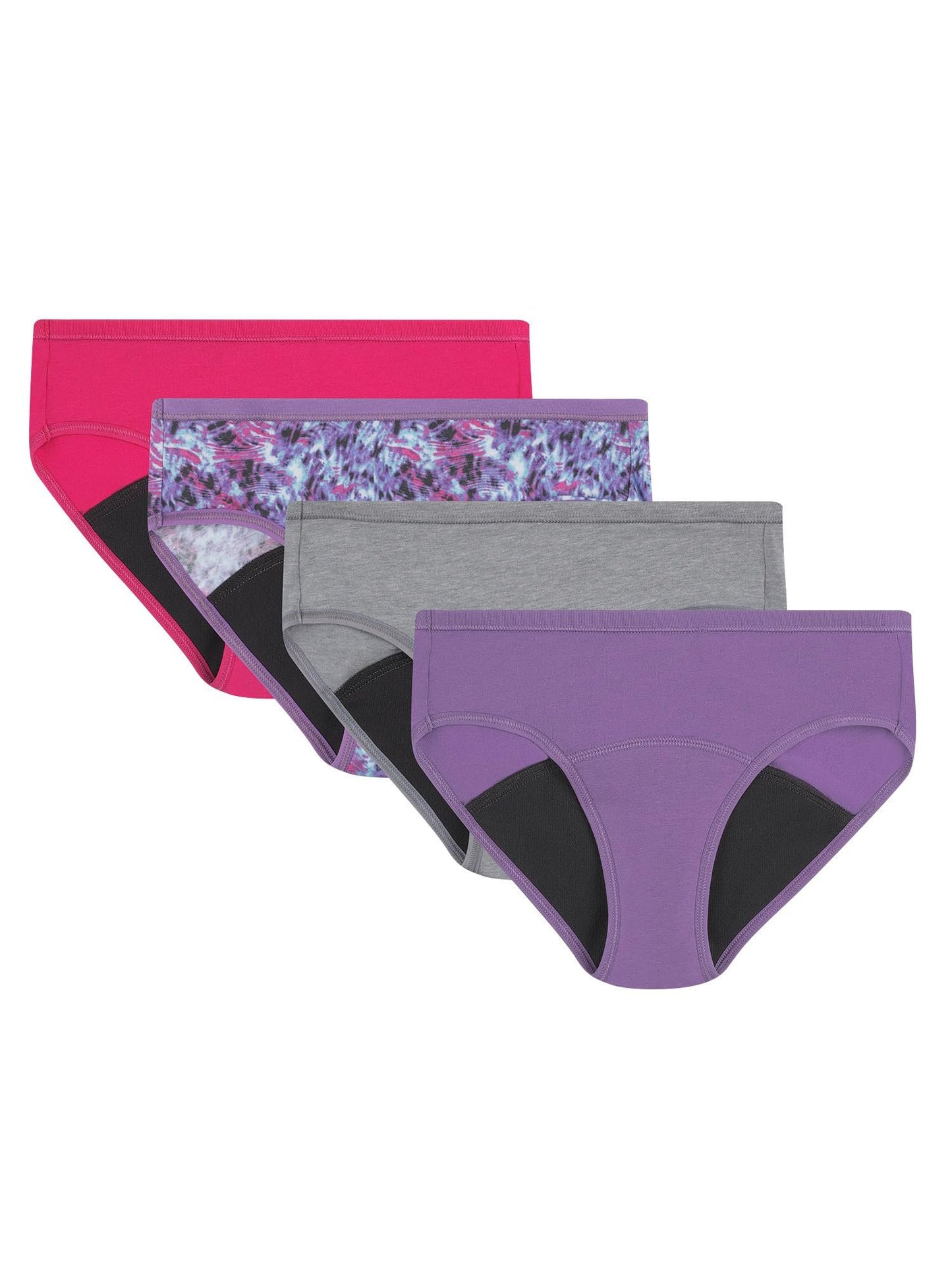 Hanes Girls' Comfort, Period. Boys'hort & Hipster Period Underwear, Moderate Protection, Multi-Pack