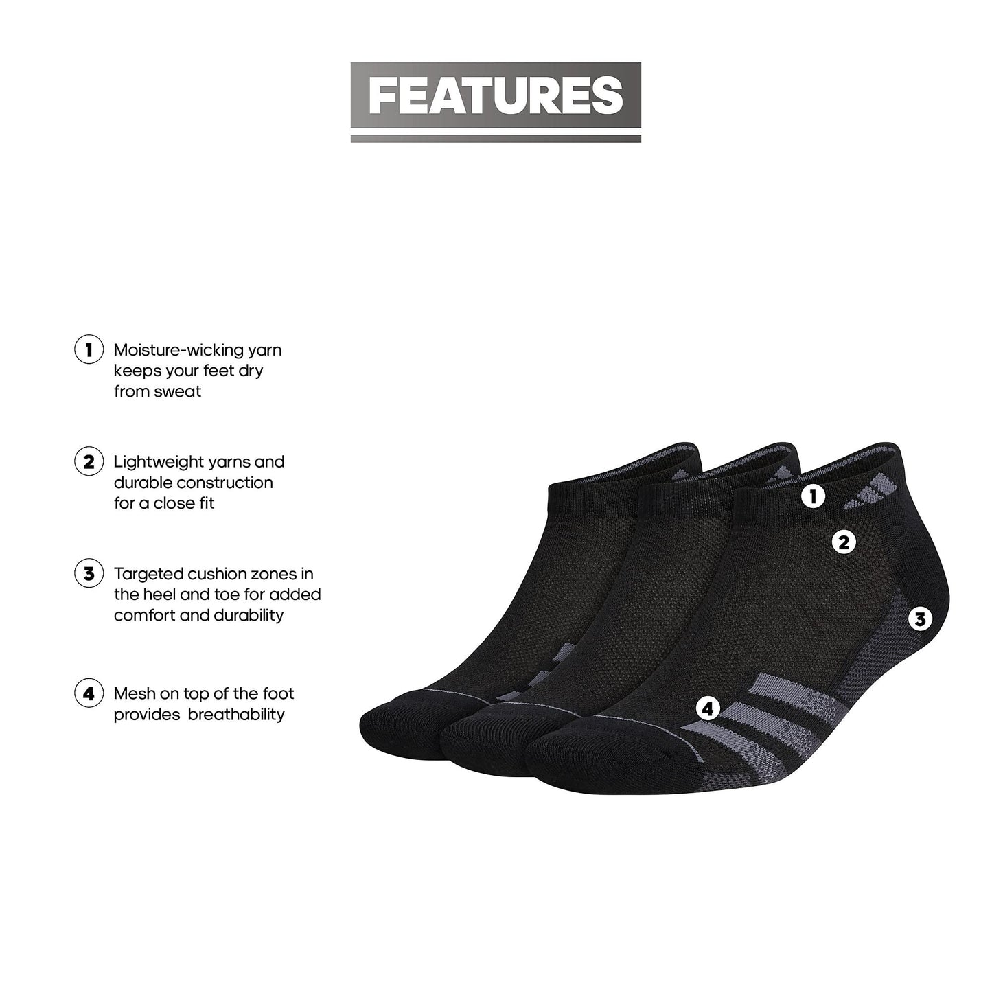 adidas Men's Superlite Stripe 3 Low Cut Socks (3-Pair)