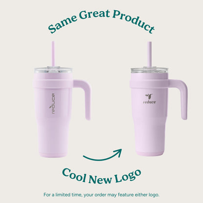 REDUCE Stainless Steel Tumbler with Handle - Dual-Wall Vacuum Insulated Travel Mug, Sweat-Proof Lid & Reusable Straw - Keeps Drinks Cold for 24 Hrs, Fits Cupholders, Dishwasher Safe