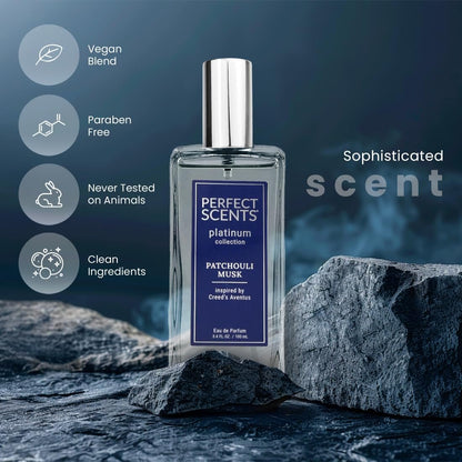 Perfect Scents Fragrances | Inspired by Creed’s Aventus | Platinum Collection | Patchouli Musk | Men’s Eau de Parfum | CLEAN, Vegan, Paraben & Phthalate Free | Never Tested on Animals | 3.4 Fl Oz