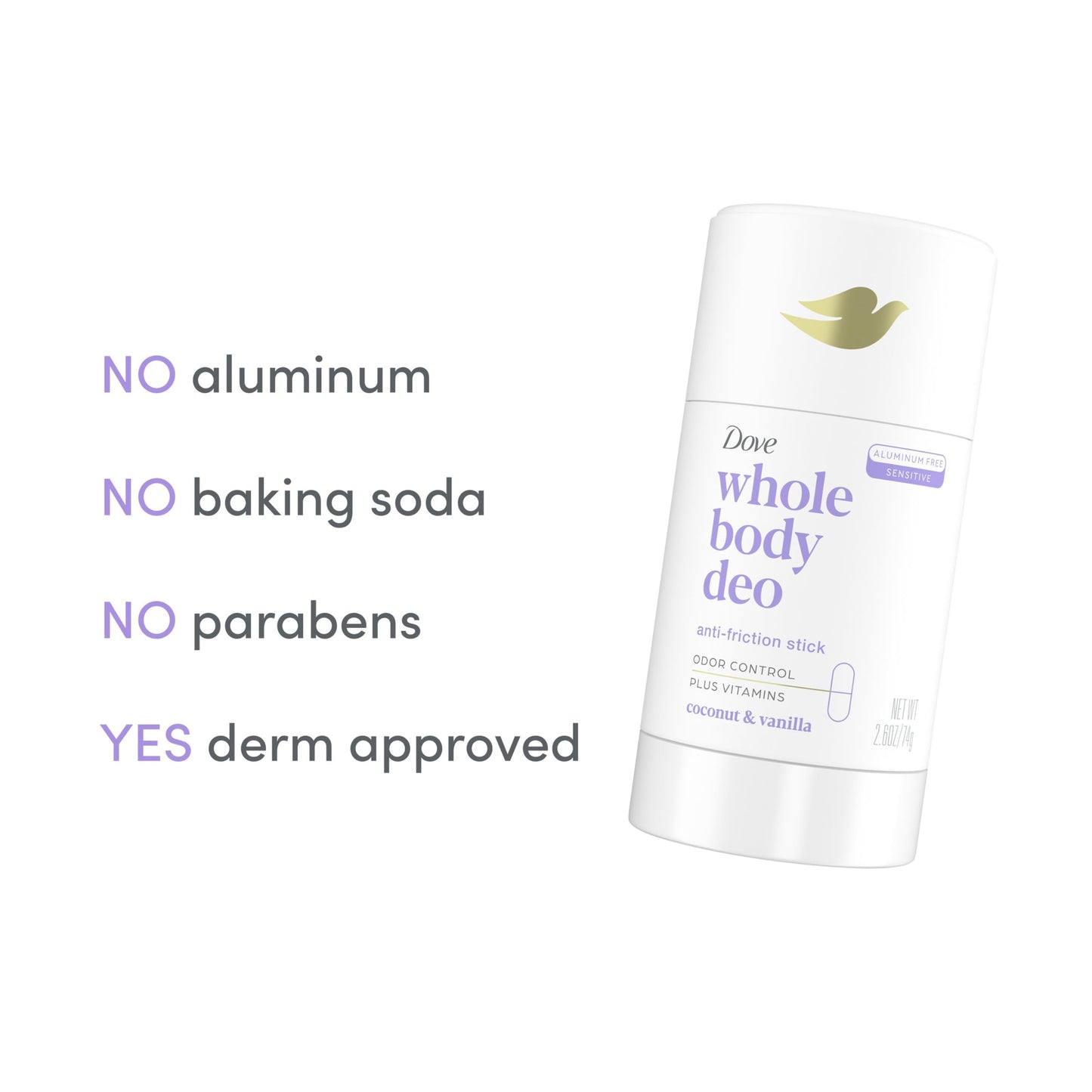 Dove Whole Body Deo Aluminum Free Anti-Chafe Deodorant Stick