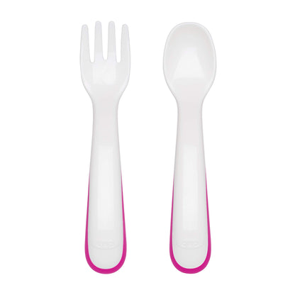 OXO Tot Plastic Fork & Spoon Set With Travel Case- Pink