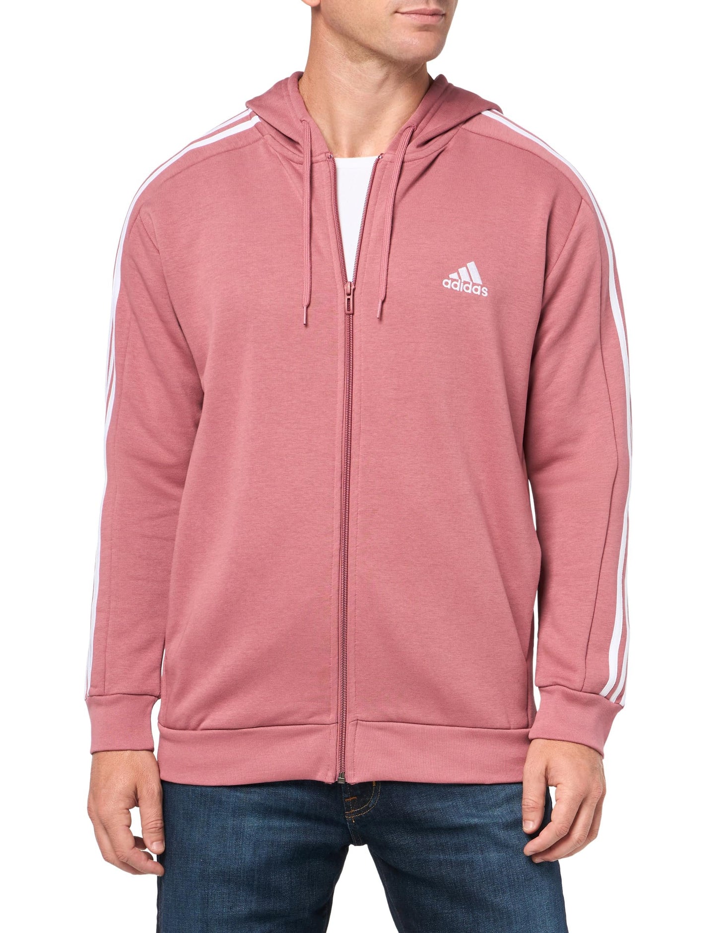 adidas Mens Essentials Fleece 3-Stripes Hoodie Athletic Outerwear Casual - Red