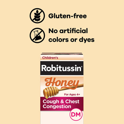 Children's Robitussin Honey Cough and Chest Congestion DM, Children's Cough Medicine Made with Real Honey for Flavor - 4 Fl Oz x 3