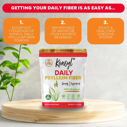 Konsyl Daily Psyllium Fiber 360g / 12.7oz - Non-GMO, Vegan, Keto-Friendly, Fiber Supplement Powder - Supports Digestive Health