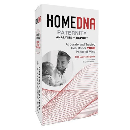 HOMEDNA Paternity Analysis + Report. Accredited + certified lab. America's no. 1 brand paternity test. Simple cheek swab. 1Kit