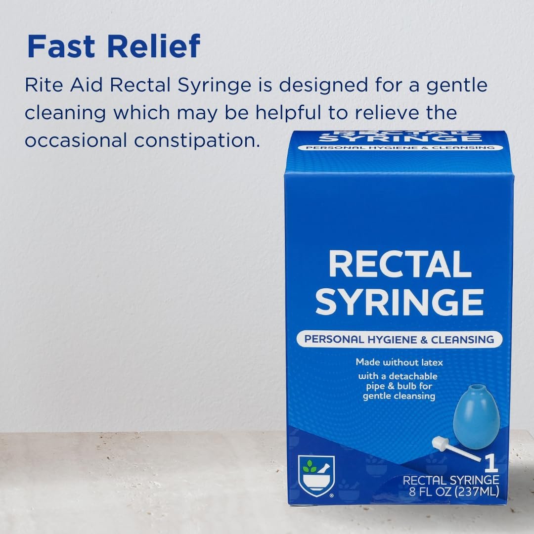 Rite Aid Rectal Enema Bulb - 1 Syringe (8 fl oz), Reusable Rectal Douche for Gentle Cleansing for Men and Women