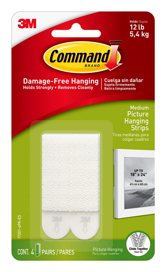 Command Foam 12 lb Picture Hanging Strips, Medium, 6-packages (24 pairs total) (17201-4PK-ES)